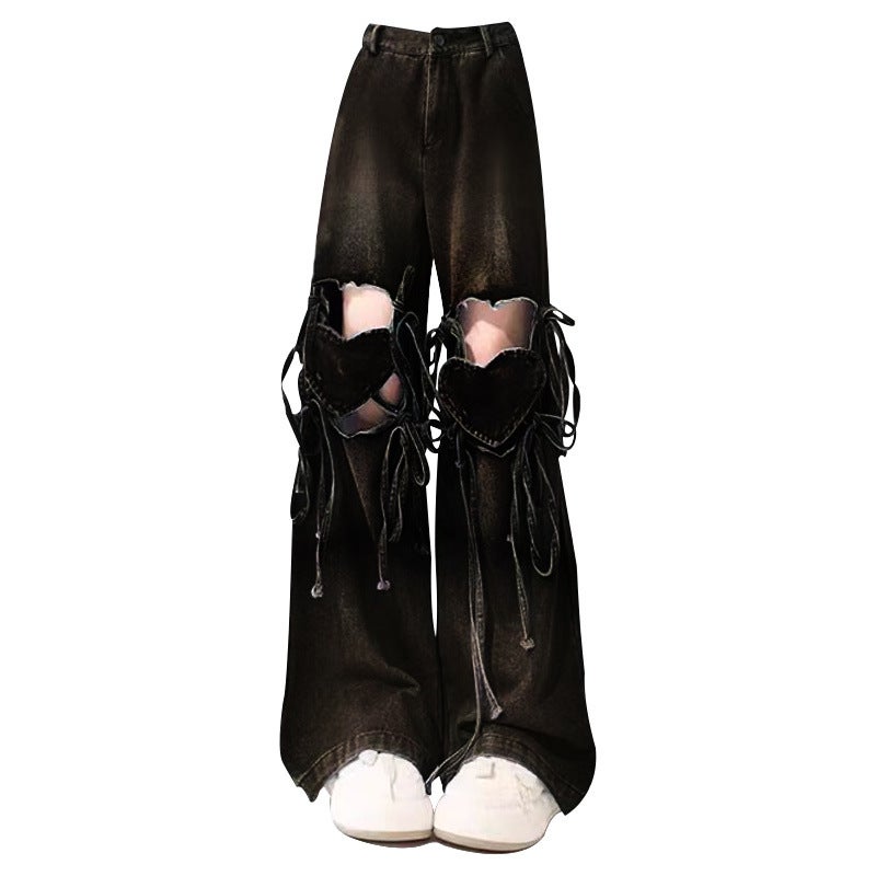 Plus Size Gradient Heart Ripped Jeans for Women - Image 4
