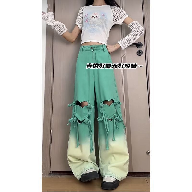 Plus Size Gradient Heart Ripped Jeans for Women - Image 5