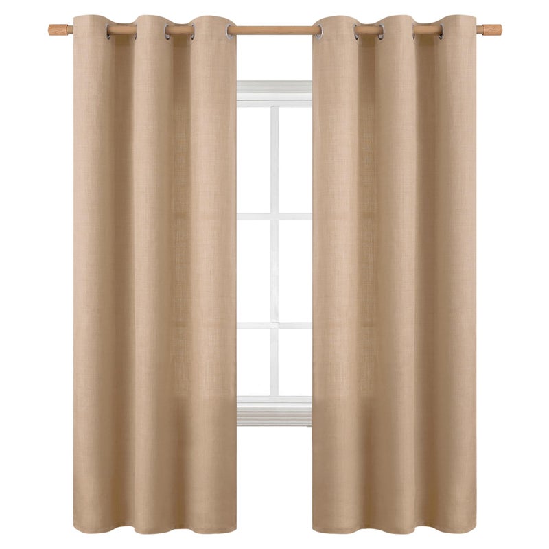 BGment الستائر المريلة 84 بوصة طولها لغرفة المعيشة ستائر الكتان الكتان الخيش الخزان مصححة سميكة تصفية الخصوصية الستائر النافذة الستار لغرفة النوم 2 لوحات 42 × 84 بوصة تان - Image 1