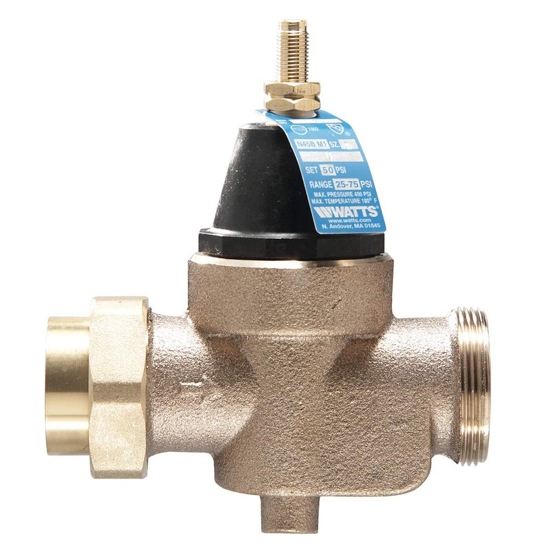 Watts LFN45B Series 1" Lead-Free Cast Copper Silicon Alloy Water Pressure Reducing Valve, NPT Thread Union Inlet x NPT Female Outlet, Elastomer Disc, Adjustable Pressure 25 to 75 psi, Maximum 400 psi - Image 5