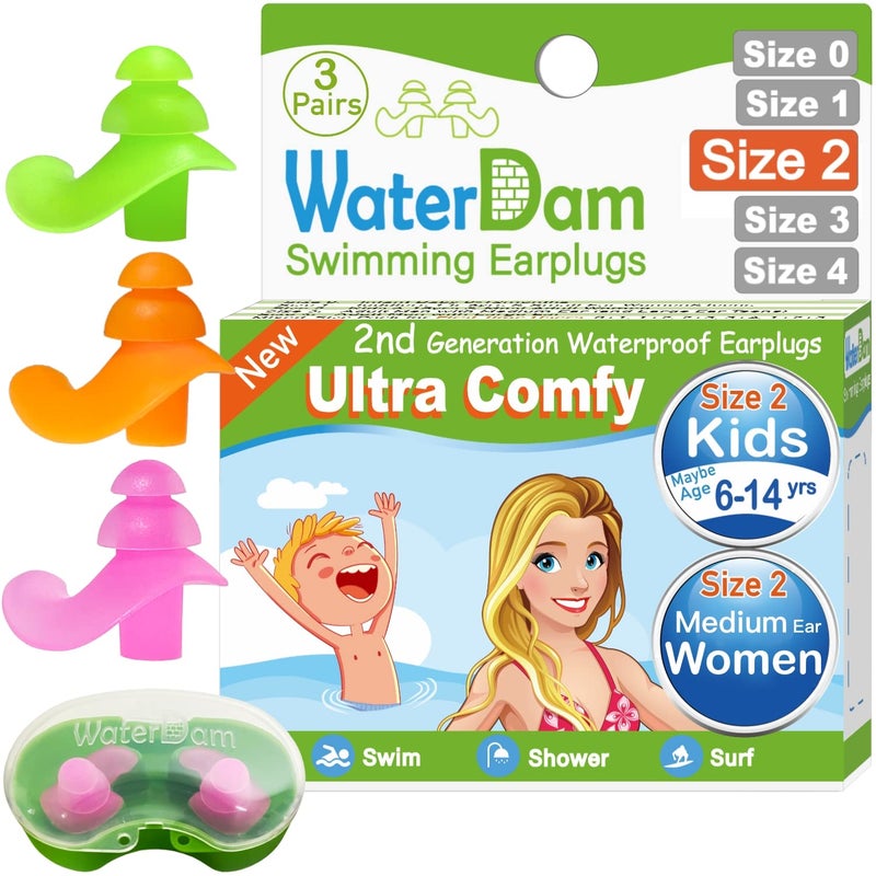 WaterDam سدادات أذن مائية للسباحة - سدادات أذن مريحة للغاية ومقاومة للماء تمنع أذن السباحين - Image 1