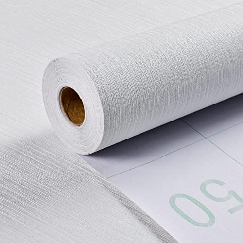 Haimin Grasscloth Textured Wallpaper 24in X 393in Fabric Contact Paper White Wall Paper Linen Peel and Stick Self-Adhesive Thick Vinyl Embossed Film Wallpaper (White) - Image 3