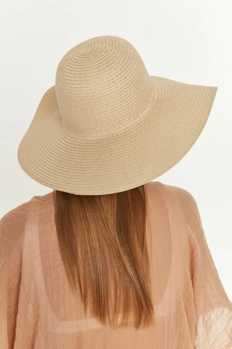بوتيك بوروك Women's Beige Wide Straw Beach Hat