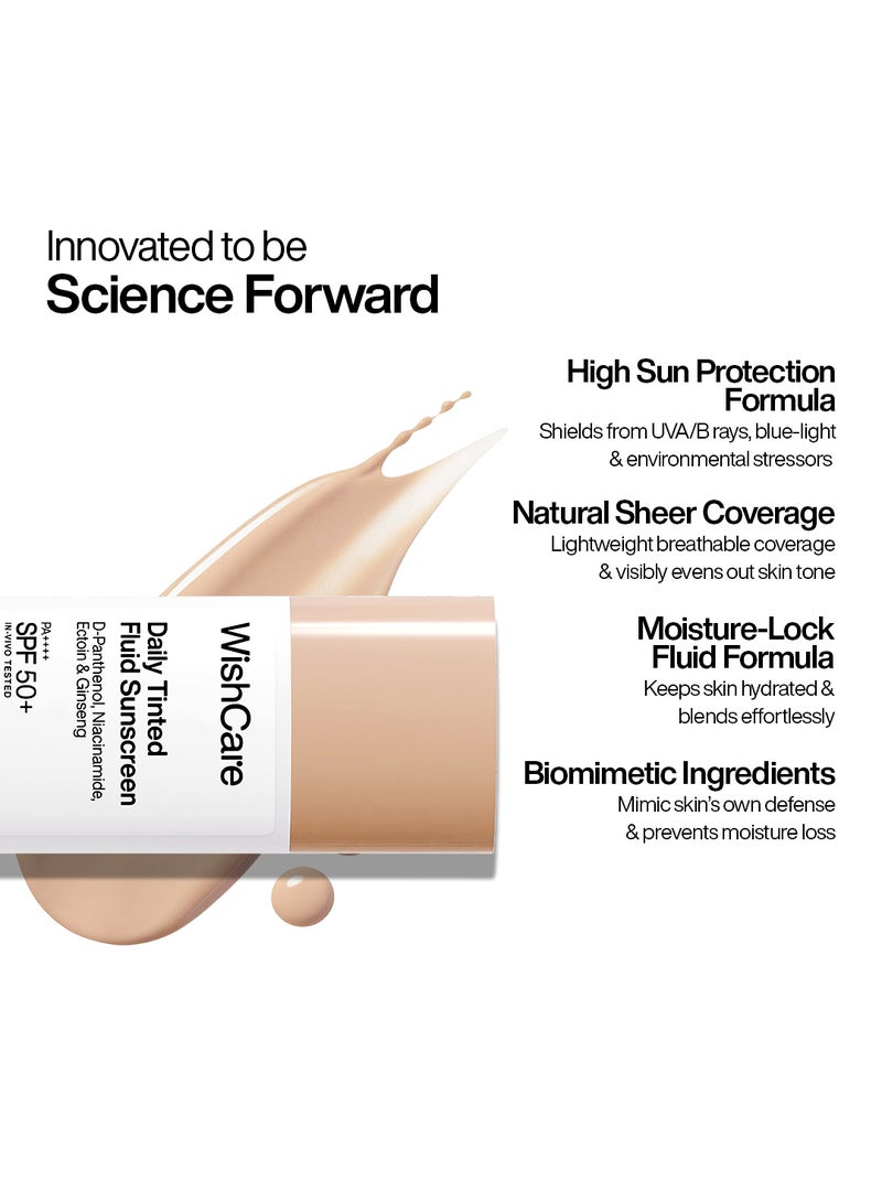 WishCare Daily Fluid Tinted Sunscreen SPF50 PA++++| M203 | Broad Spectrum Protection for all skin types | In-Vivo Tested Tinted Sun Screen | D-Panthenol, Niacinamide, Ectoin & Ginseng | Evens & Protects | 50ml - Image 4