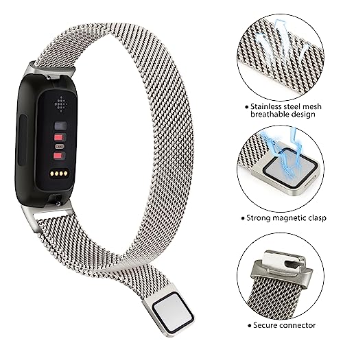 Meliya Metal Band for Fitbit Inspire 3 Bands Women Men, Stainless Steel Adjustable Straps Replacement Bands for Fitbit Inspire 3 Fitness Tracker (Starlight) - Image 2