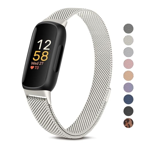 Meliya Metal Band for Fitbit Inspire 3 Bands Women Men, Stainless Steel Adjustable Straps Replacement Bands for Fitbit Inspire 3 Fitness Tracker (Starlight) - Image 1