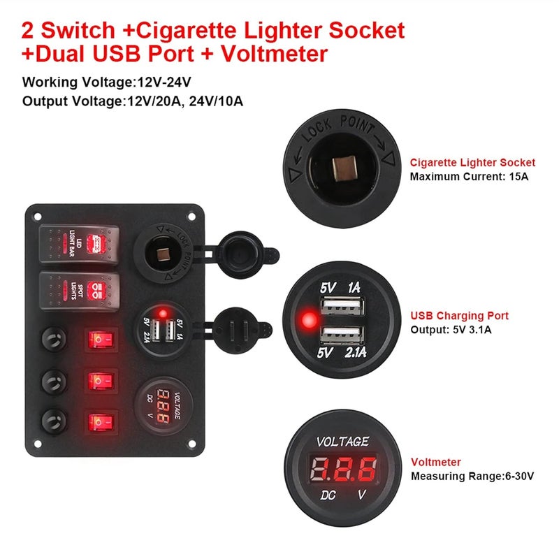Wivplex Dual USB Ports Rocker Switch Panel - Image 3