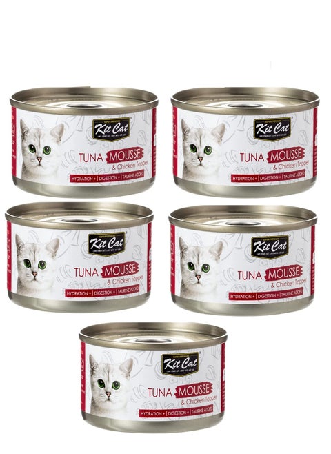 5Pc Tuna Mousse with Chicken Topper Cat Wet Food 80g