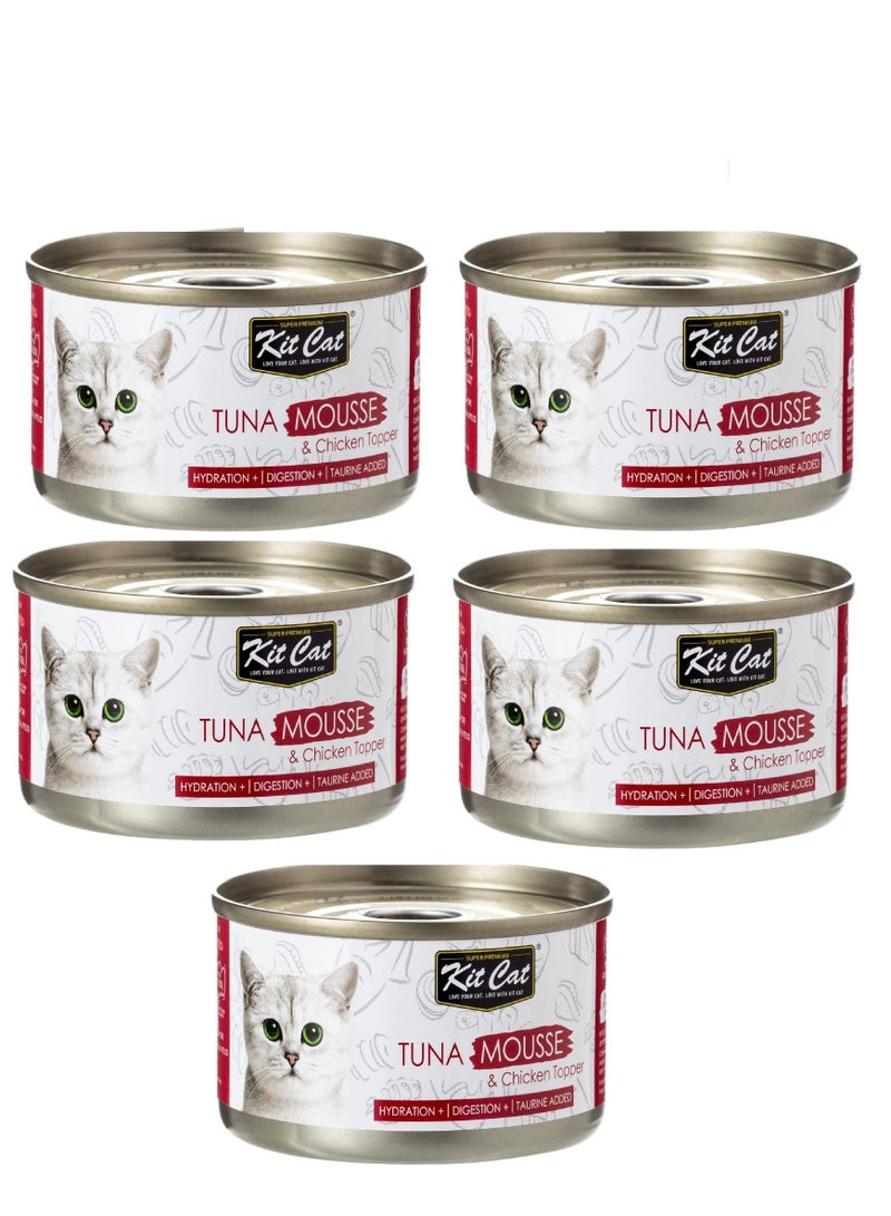 Kit Cat 5Pc Tuna Mousse with Chicken Topper Cat Wet Food 80g