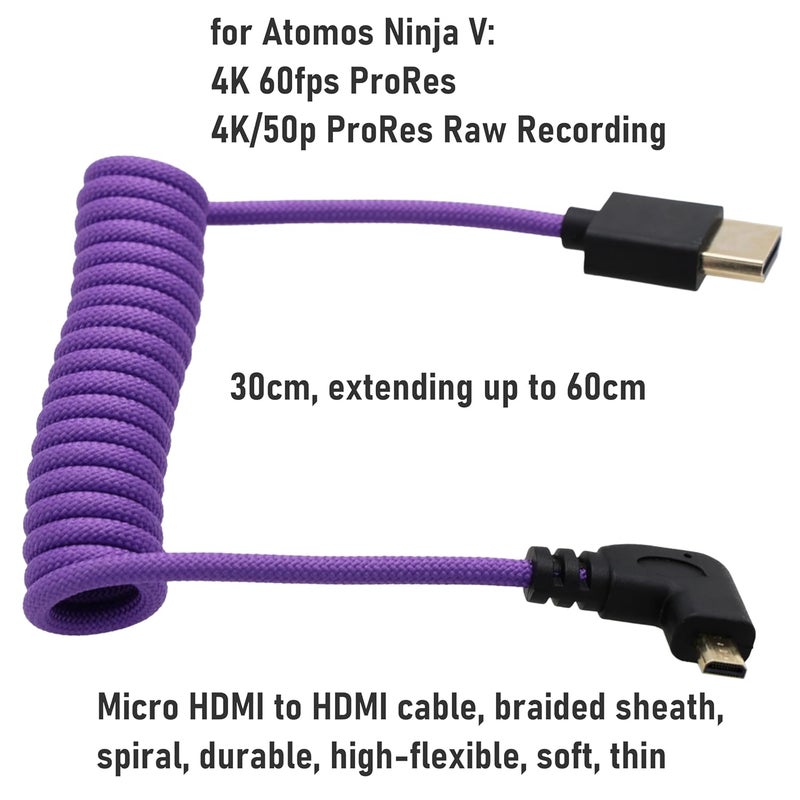 كابل من Micro HDMI إلى HDMI 4K 8K 60p لـ ATOMOS Ninja V Ultra Canon R6II R5C R5 R100 R7 Sony ZVE-10 A7C A7RIV Lumix S5 S9 GH4 Camera Teradek، النوع A إلى النوع D - Image 2