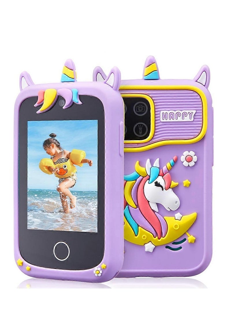 EVEREEN Kids Smart Phone for Girls, Dual Camera Unicorn Kids Phone Toy with Games, Music Player, Toddler Cell Phone Kids Learning Play Toy for 3-12 Years Old Boys Girls, Christmas Birthday With 8G Card (Purple)  - Image 1