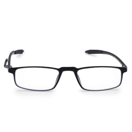 AEC EasyRider Unisex Reading Glasses +1.50 Power Full Rim Stylish Rectangular Blue Light Blocking Lenses with Neck Rest & Pocket Clip – Includes Soft Sleeve Case for Men and Women (Black) - Image 3