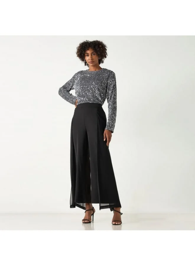 2Xtremz 2Xtremz Sequin Embellished Top with Round Neck and Long Sleeves