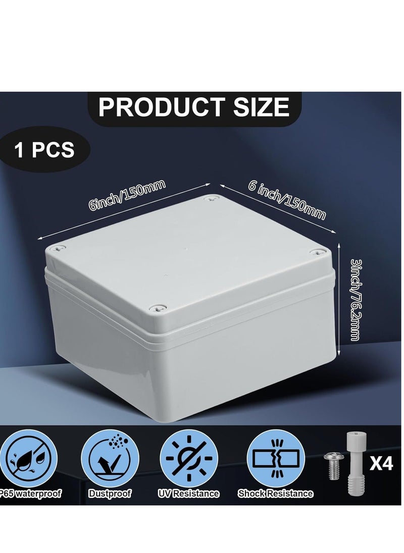 Generic - صندوق توصيل بلاستيكي، صندوق توصيل كهربائي، مقاوم للماء والغبار، IP65، لحماية الصناديق الكهربائية، الأنابيب والتجهيزات، حاوية مشروع كهربائية عالمية، رمادي أبيض، 6 × 6 × 3 بوصات - Image 1