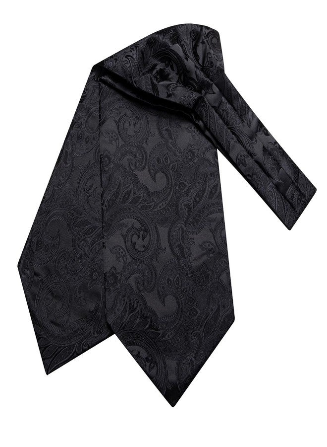Dubulle Paisley Floral Ascot Tie for Men Self Tie Mens Cravat Tie and Pocket Square Cufflinks Wedding,Black - Image 5