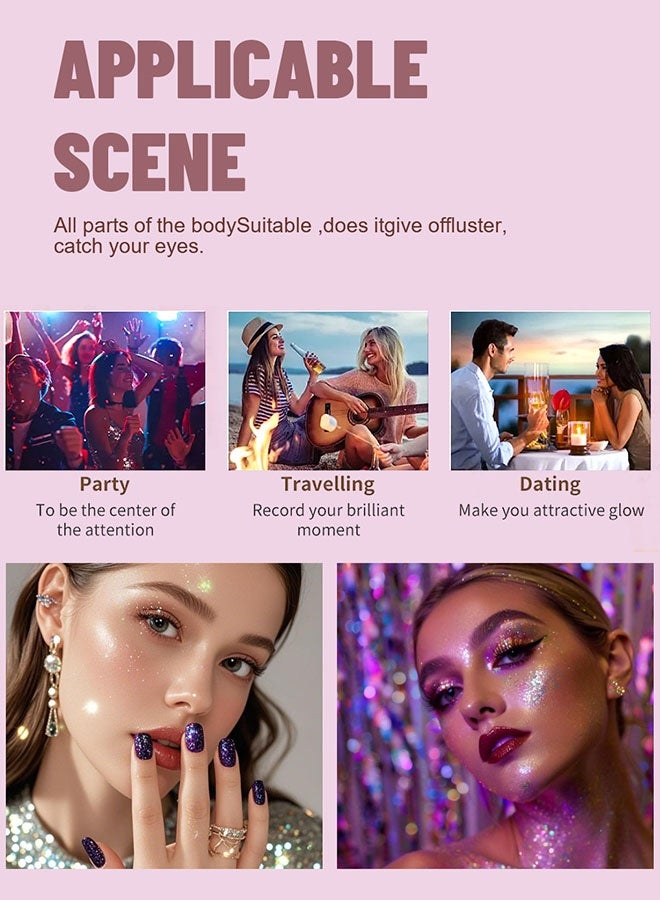 SAM SUGAR Highlight Powder Spray | Glow Shimmer Spray, Shimmer Body Oil Liquid Easy To Push Away Natural Moisture Glitter Face Brightening Glow Pearl Highlighter Illuminator Shine Contouring Makeup For Face And Body(#04Pink) - Image 2