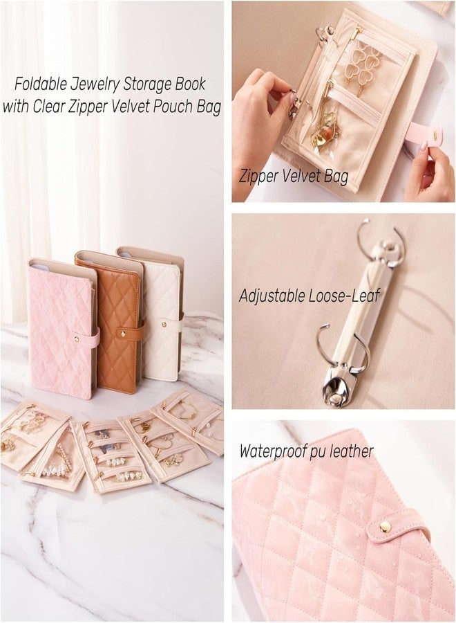 Jenon Travel Jewelry Organizer Book with Zipper Pouches, Foldable PU Leather Jewelry Storage Case for Women - Image 3