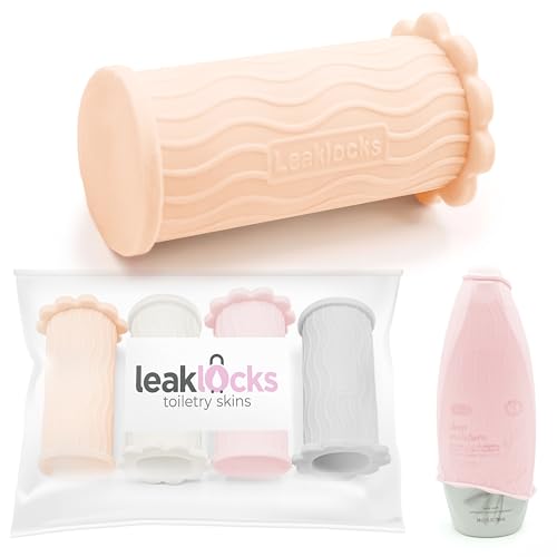Rinseroo LeakLocks® Toiletry Skins™ Elastic Sleeve for Leak Proofing Travel Container in Luggage. For Standard and Travel Sized Toiletries. Reusable Accessory for Travel Bag Suitcase and Carry-on Luggage - Image 1