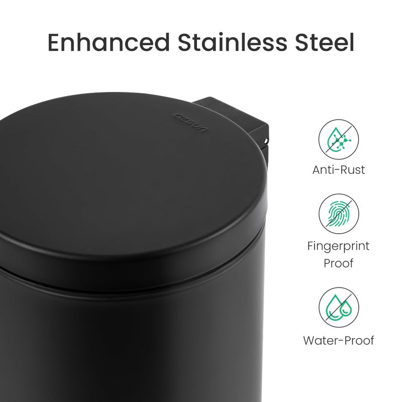 Cesun 1.2 Gallons Small Black Trash Can, Bathroom Garbage Can with Lid and Foot Pedal, Mini Round Wastebasket for Bathroom, Bedroom, Office, 4.5 Liters / 1.2 Gallons, Matte Black - Image 3