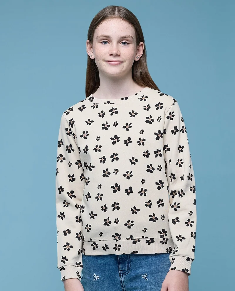 R&B Printed Sweatshirt with Crew Neck and Long Sleeves