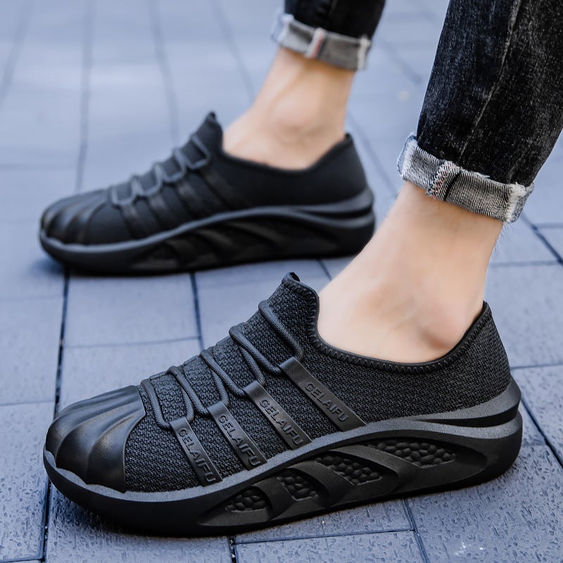 New Mens Sports Rain Shoes Low-Cut Fashion Warm Liner Solid Color Winter Black [single shoes]] 
