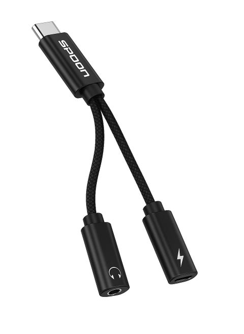 SPON 4-in-1 Digital Audio Converter Adapter, Type-C to 3.5mm Headphone Jack + Charging Port, High-Fidelity Sound, Compatible with USB-C Devices Including iPhone 15 Series