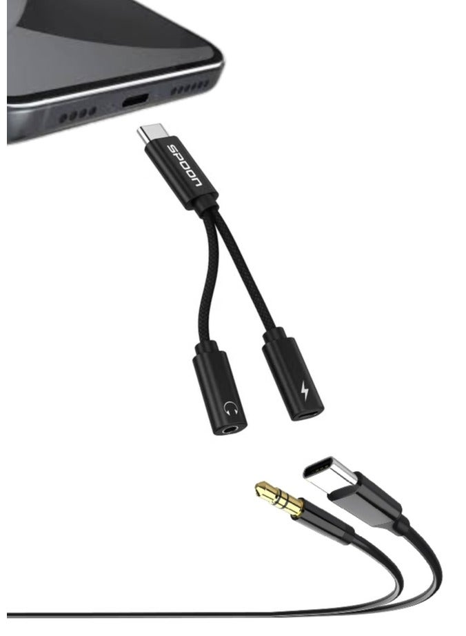SPON 4-in-1 Digital Audio Converter Adapter, Type-C to 3.5mm Headphone Jack + Charging Port, High-Fidelity Sound, Compatible with USB-C Devices Including iPhone - Image 1