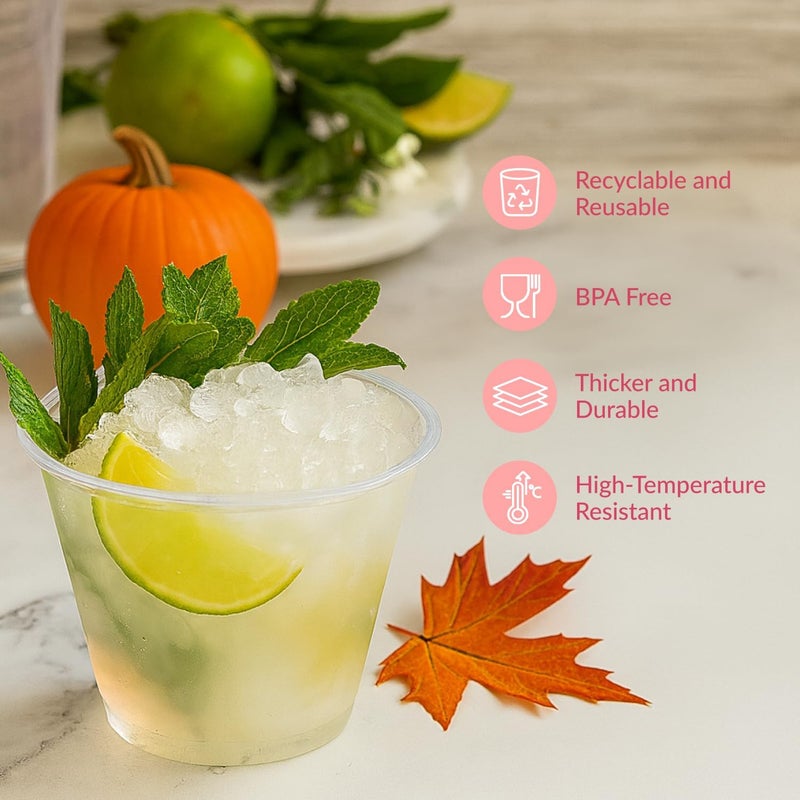 Prestee Clear Plastic Party Cups Disposable - PET Clear Water Plastic Cup Disposable - Plastic Wine Cups - Clear Disposable Cups - Small Cups - Plastic Drinking Cups (50ct 9oz) - Image 5