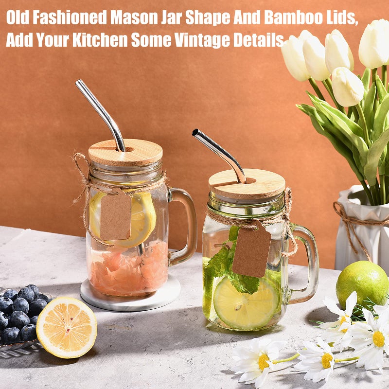 TANGLONG 16 oz Mason Jars with Handle, Mason Jar Cups, Glass Cups with Lids and Straws, Drinking Glasses Set of 12 - Image 4