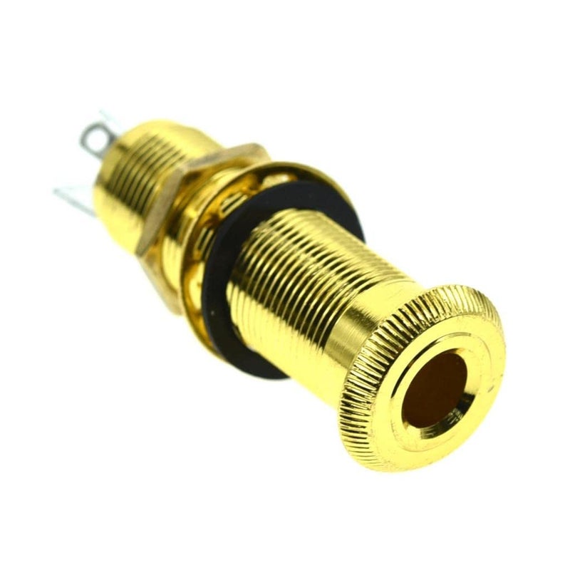 KAISH 6.35mm Brass Mono Guitar Bass Barrel Jack Socket Cylinder Input Output Jack with 3 Pins Gold - Image 1