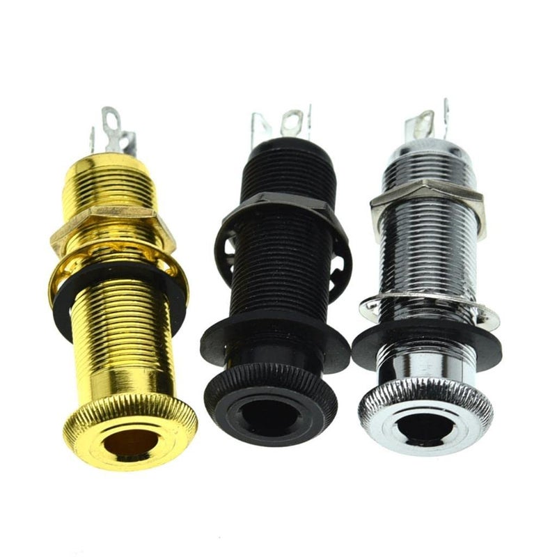 KAISH 6.35mm Brass Mono Guitar Bass Barrel Jack Socket Cylinder Input Output Jack with 3 Pins Gold - Image 5