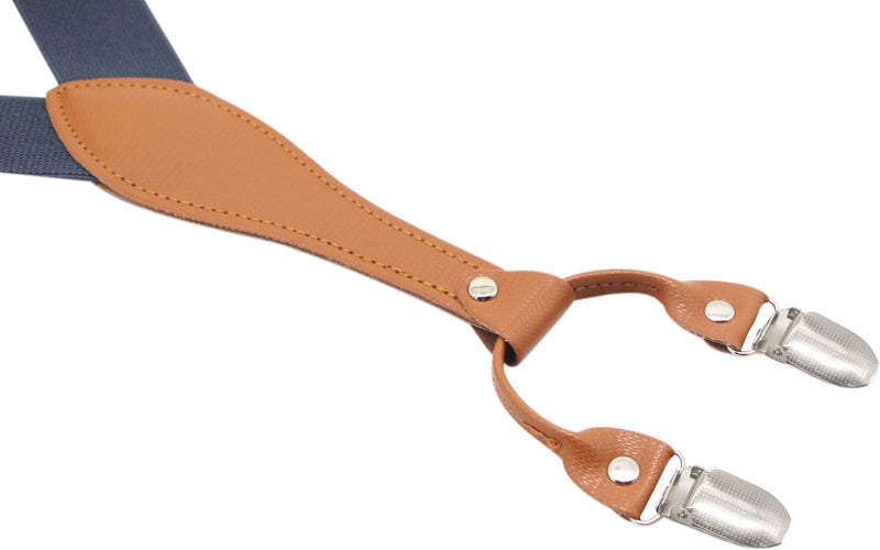 Timiot Mens Suspender Wide Leather 6 Metal Clips Adjustable Straps Y Shape (Dark Grey) - Image 4