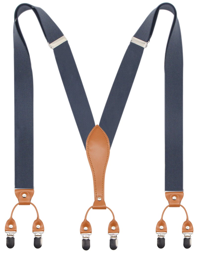 Timiot Mens Suspender Wide Leather 6 Metal Clips Adjustable Straps Y Shape (Dark Grey) - Image 5