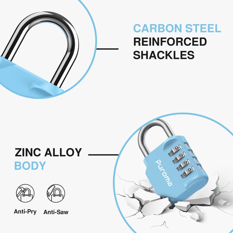 Puroma 1 Pack Combination Lock for Locker 4 Digit Outdoor Waterproof Padlock for School, Gym, Sports, Fence, Toolbox, Gate, Case, Outdoor, Hasp Storage, Cabinets (Sky Blue) - Image 5