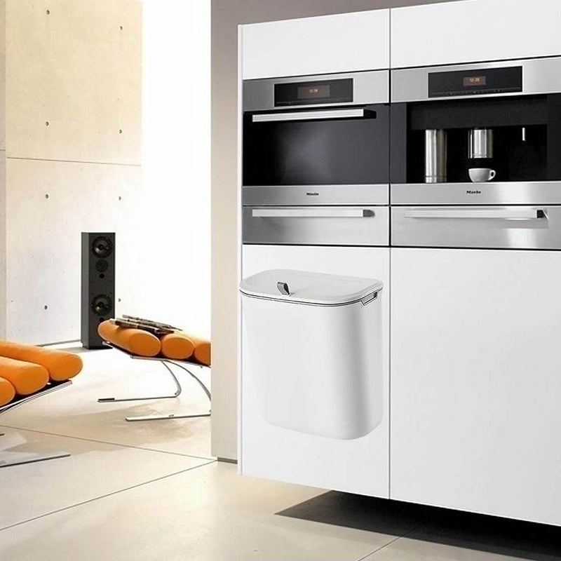 klarako Wall Mounted Trash Can with Lid Hanging PP Waste Bin Compost Bin Trashcan for Cabinet Bathroom Kitchen Laundry Floor 9L - Image 4