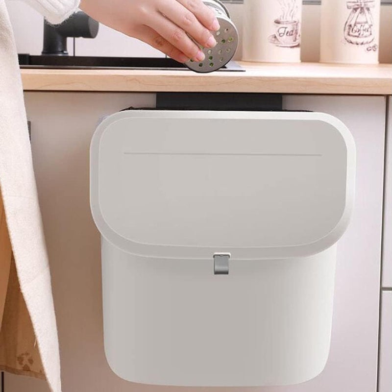 klarako Wall Mounted Trash Can with Lid Hanging PP Waste Bin Compost Bin Trashcan for Cabinet Bathroom Kitchen Laundry Floor 9L - Image 1