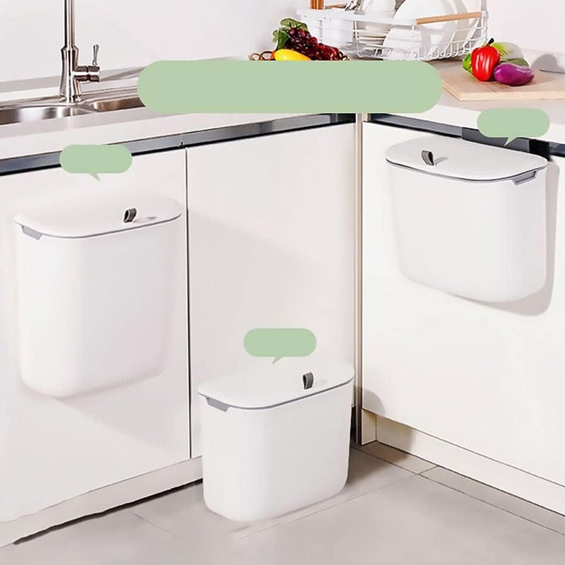 klarako Wall Mounted Trash Can with Lid Hanging PP Waste Bin Compost Bin Trashcan for Cabinet Bathroom Kitchen Laundry Floor 9L - Image 5