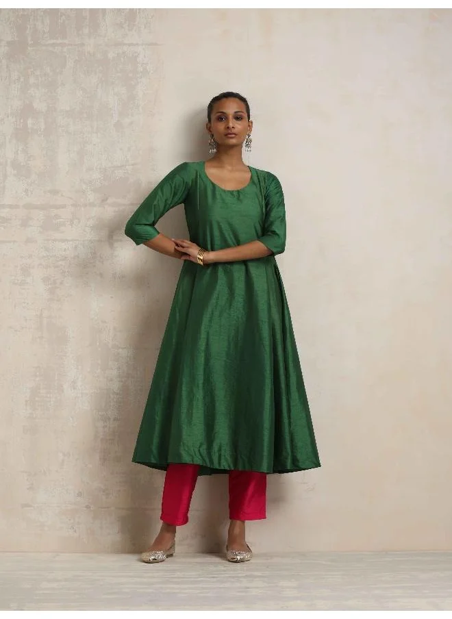 ترو برونز trueBrowns Dark Green Anarkali Kurta Pant Dupatta Set