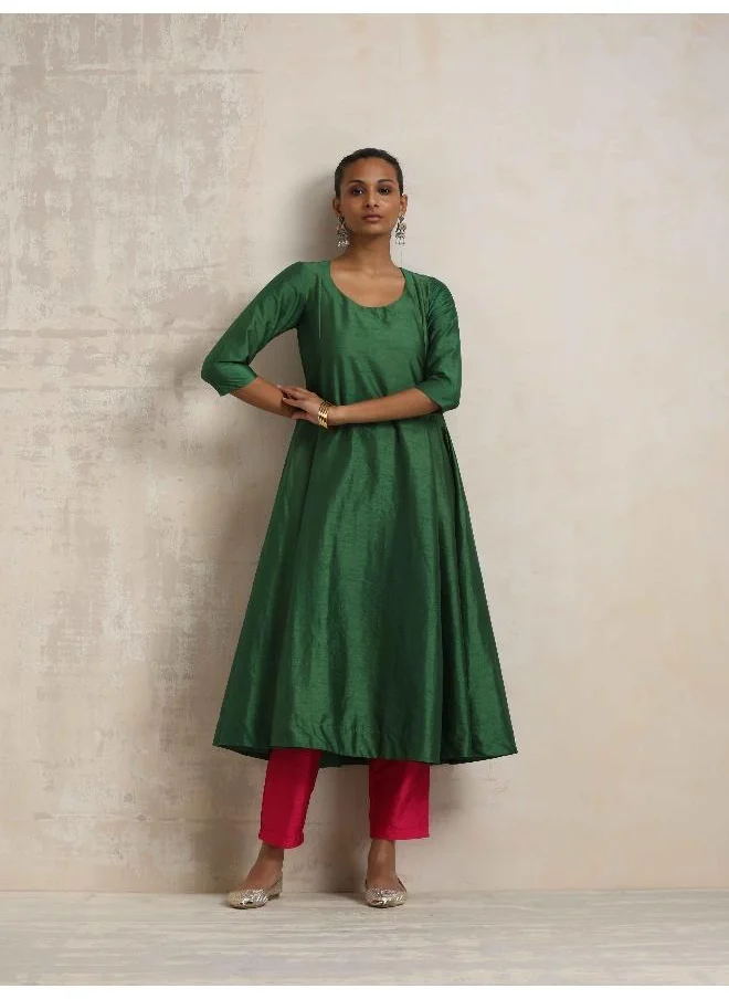 trueBrowns Dark Green Anarkali Kurta Pant Dupatta Set