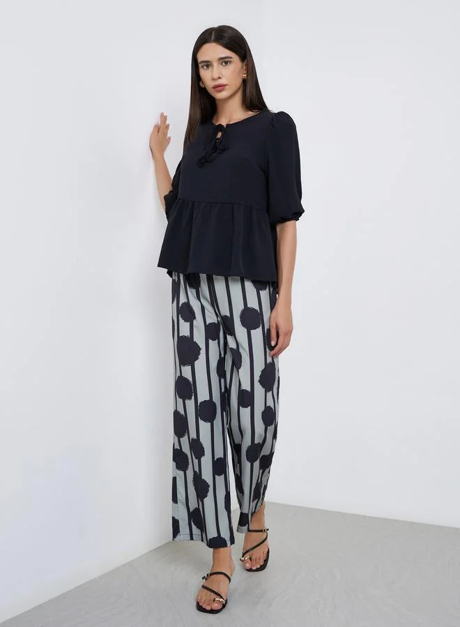 Take Two Take Two Black Ruffle Hem Top and Striped Polka Dot Pants Co-Ords