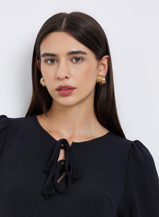 تايك تو طقم قميص أسود بكشكش وبنطال مخطط منقط - Image 3