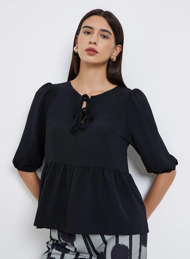 Take Two Take Two Black Ruffle Hem Top and Striped Polka Dot Pants Co-Ords