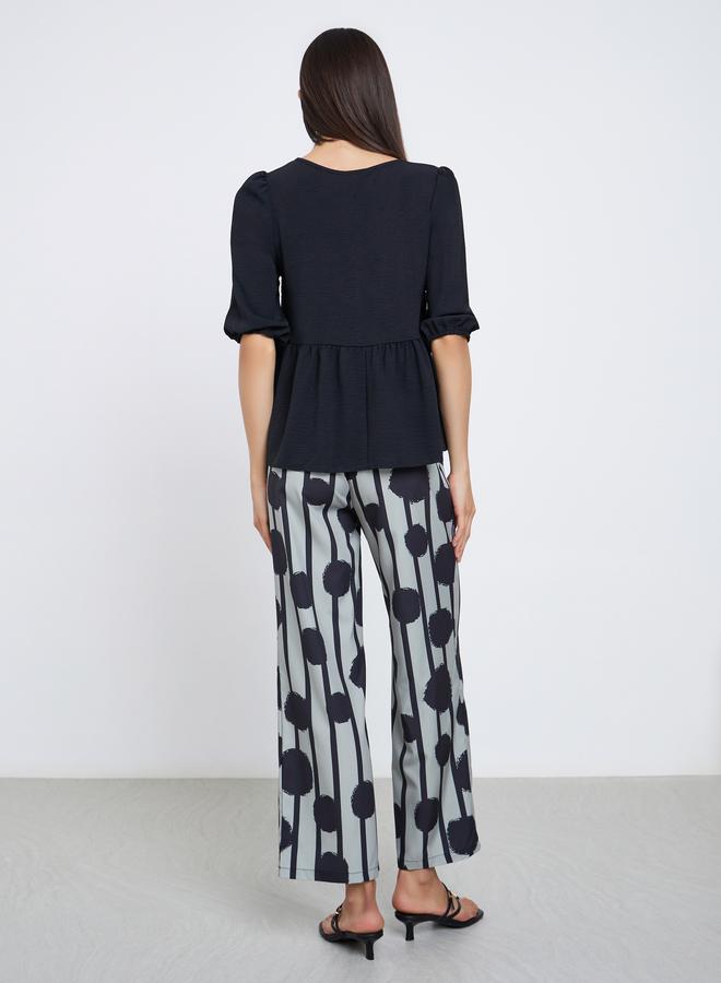 تايك تو طقم قميص أسود بكشكش وبنطال مخطط منقط - Image 5