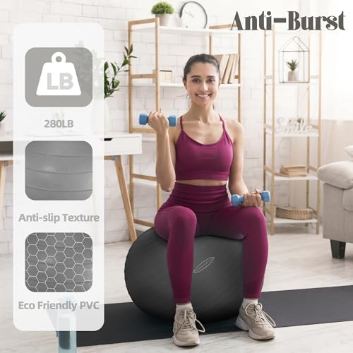 Fitvids Anti-Burst Slip Resistant Exercise Ball with Quick Pump – 2 – 31-34in (78-85cm), XXL – Gray - Image 3