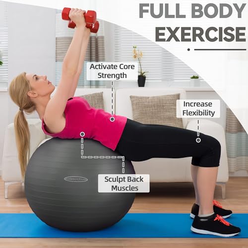 Fitvids Anti-Burst Slip Resistant Exercise Ball with Quick Pump – 2 – 31-34in (78-85cm), XXL – Gray - Image 2