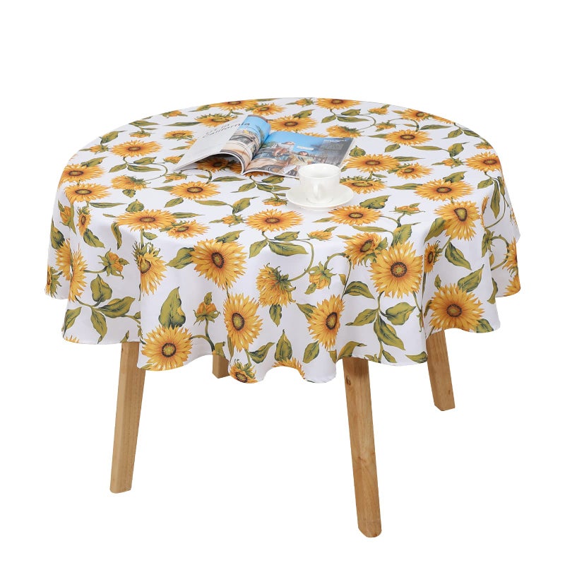 Qucover Sunflower Round Tablecloth Polyester Round Table Cloth Wipe Clean 150cm 60 Circle Table Cloth Wrinkle Free and Stain Resistant Wipeable Tablecloth for Dining Tea Table and Outdoor