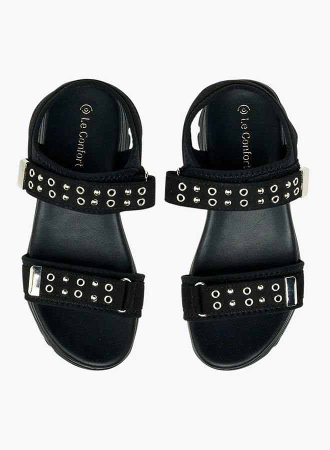 Le Confort Rivet Embellished Sandals with Hook and Loop Closure