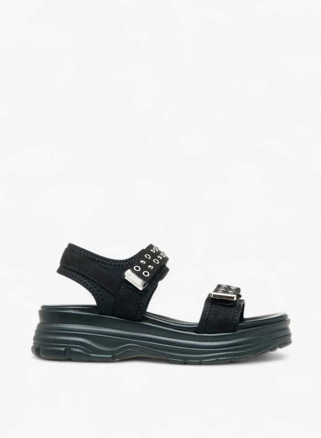 Le Confort Rivet Embellished Sandals with Hook and Loop Closure