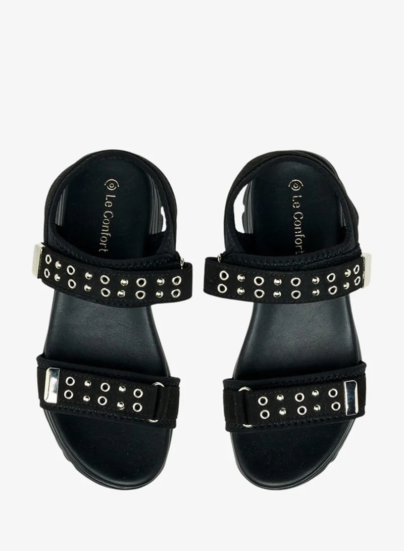 Le Confort Rivet Embellished Sandals with Hook and Loop Closure