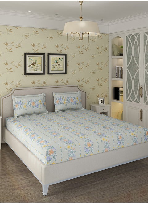 Cotton Rich Double Bedsheet with 2 Pillow Covers for Bed Room, Home, Hotel-120 GSM, Creamy White, 210 X 215 Cm